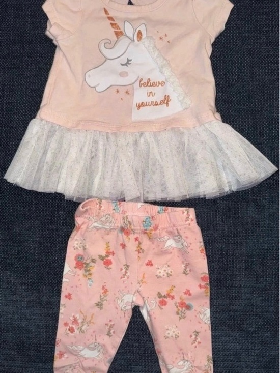 Baby Starters Other - Baby Starters Pink Unicorn Tutu Top with Floral Unicorn Leggings